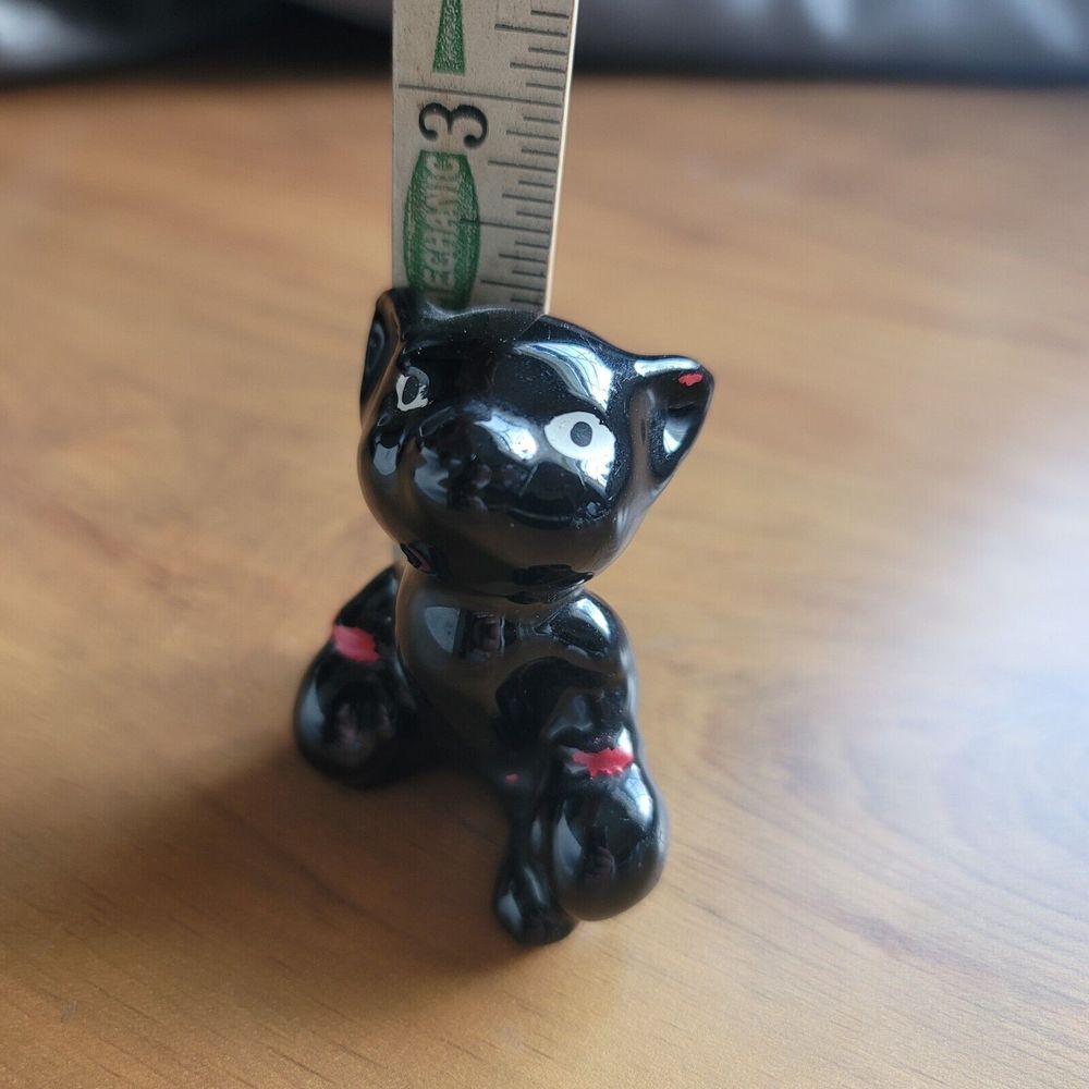 Vintage Salt or Pepper Shaker Boxing Cat Kitten Decoration Japan Black Clay - Picture 10 of 10